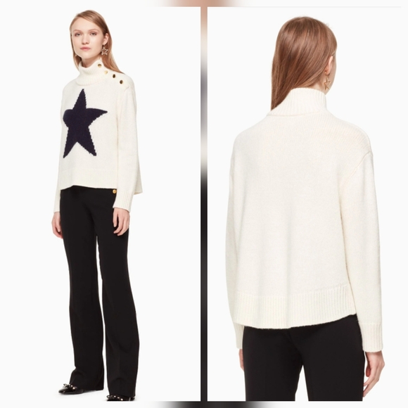Kate Spade Broome St. Star Intarsia Mock Neck Sweater - Gold Buttons Size XS - Picture 3 of 9